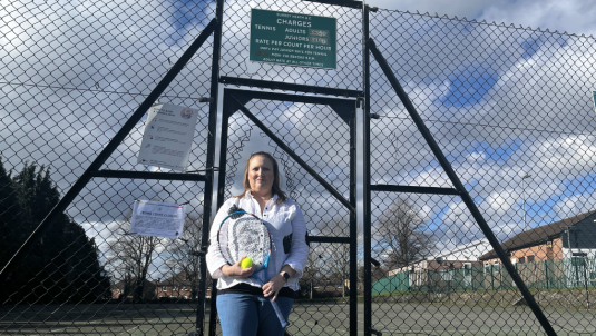 Cllr Rebecca Jennings-Evans at Frimley Green tennis courts