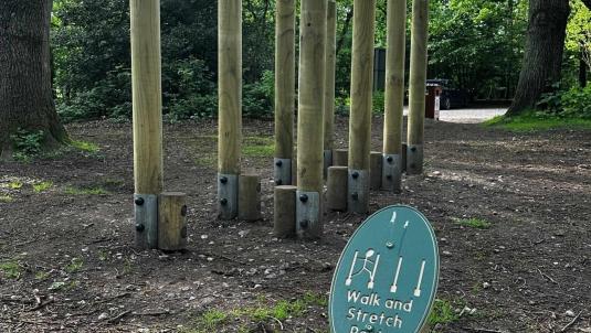 Wooden posts as part of a trim trail or outdoor exercise area