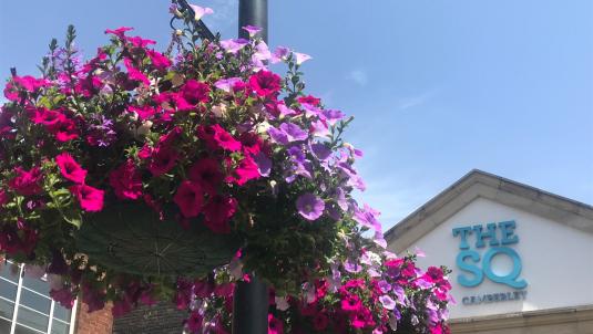 Flowers outside The Square shopping centre