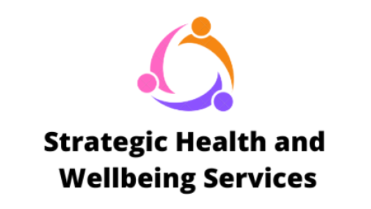 Pink orange and purple lines forming a circle with wording below 'Strategic Health and Wellbeing Services'