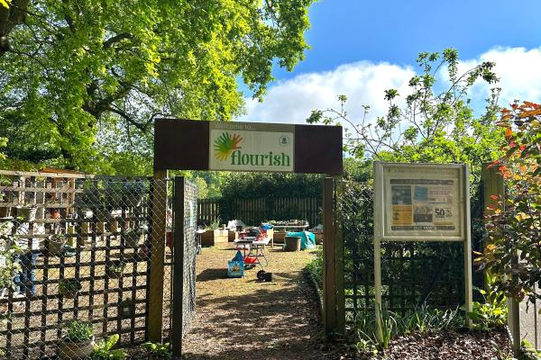 entrance to Flourish Community Garden at Frimley Lodge Park