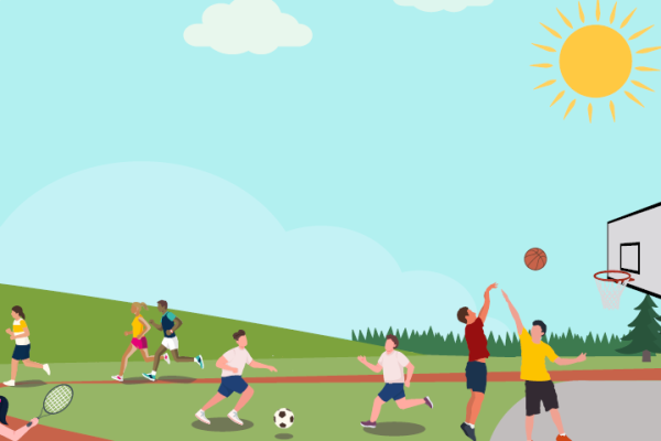 animate picture of people playing different sports in the sunshine
