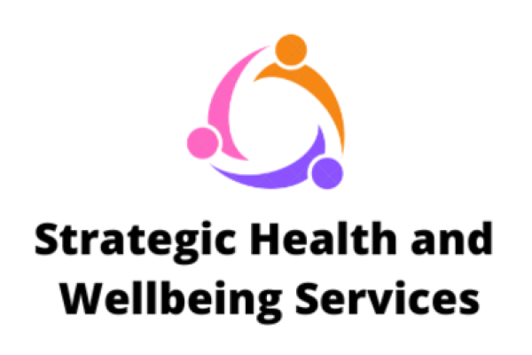 Pink orange and purple lines forming a circle with wording below 'Strategic Health and Wellbeing Services'