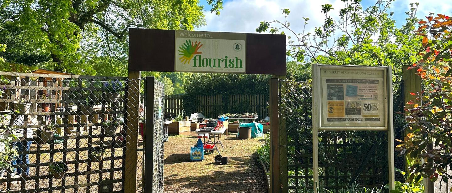 entrance to Flourish Community Garden at Frimley Lodge Park