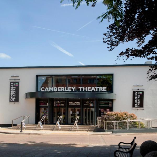 Camberley Theatre exterior with blue sky behind