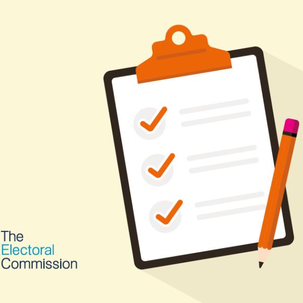 Illustration of a clipboard with tick boxes and pencil. The Electoral Commission logo bottom left. Wording 'Your Vote Matters. Don't Lose It' bottom right.