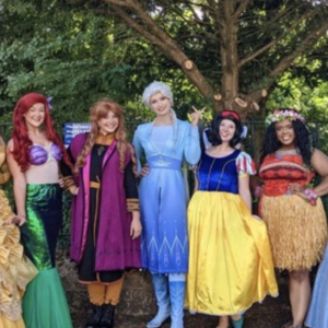 group of people dressed as Disney princesses